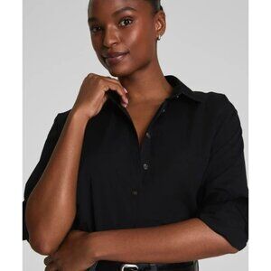 Spanx Classic Black Relaxed Fit Poplin Oversized Button Down Women's Shirt Sz S